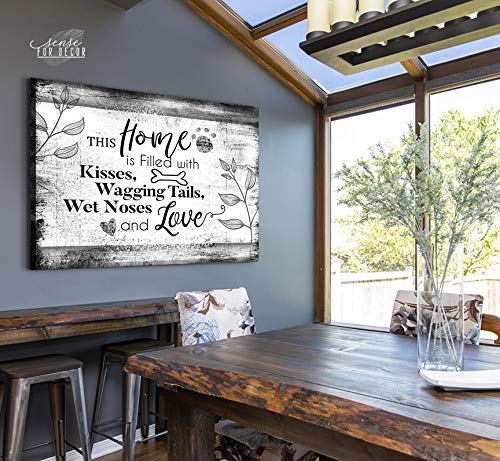 Rustic Dog Wall Decor Sign - 'This Home Is Filled With Kisses' 30x40 Inch Grey Wooden Plaque for Couples Bedroom, Above Bed Decor & Farmhouse Home Decoration | Perfect Gift for Dog Lovers & Wedding Anniversary Present