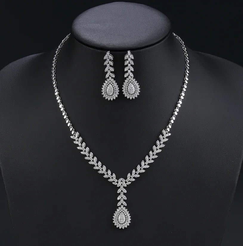 Elegant Cubic Zirconia Necklace and Earrings Set for Women - Wedding, Bridal Jewelry - Sparkling White Zirconia Gift Set CN11228 - Perfect for Bridal Shower, Anniversary and Special Occasions