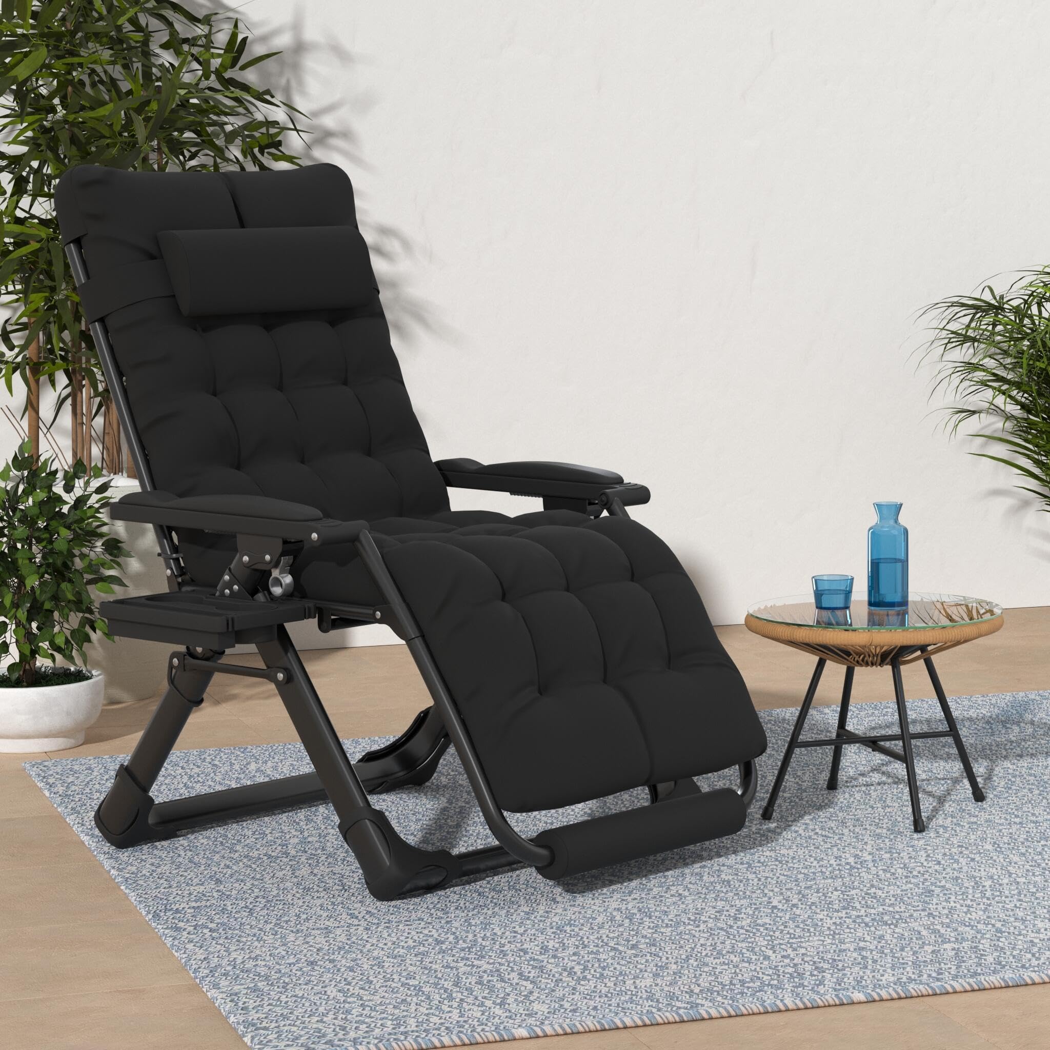 Premium Oversized Zero Gravity Lounge Chair XL - Heavy Duty 440lbs Capacity, Padded Recliner with Aluminum Alloy Lock, Adjustable Headrest & Cup Holder - Perfect for Patio, Poolside, Backyard, Camping & Outdoor Relaxation (Black)