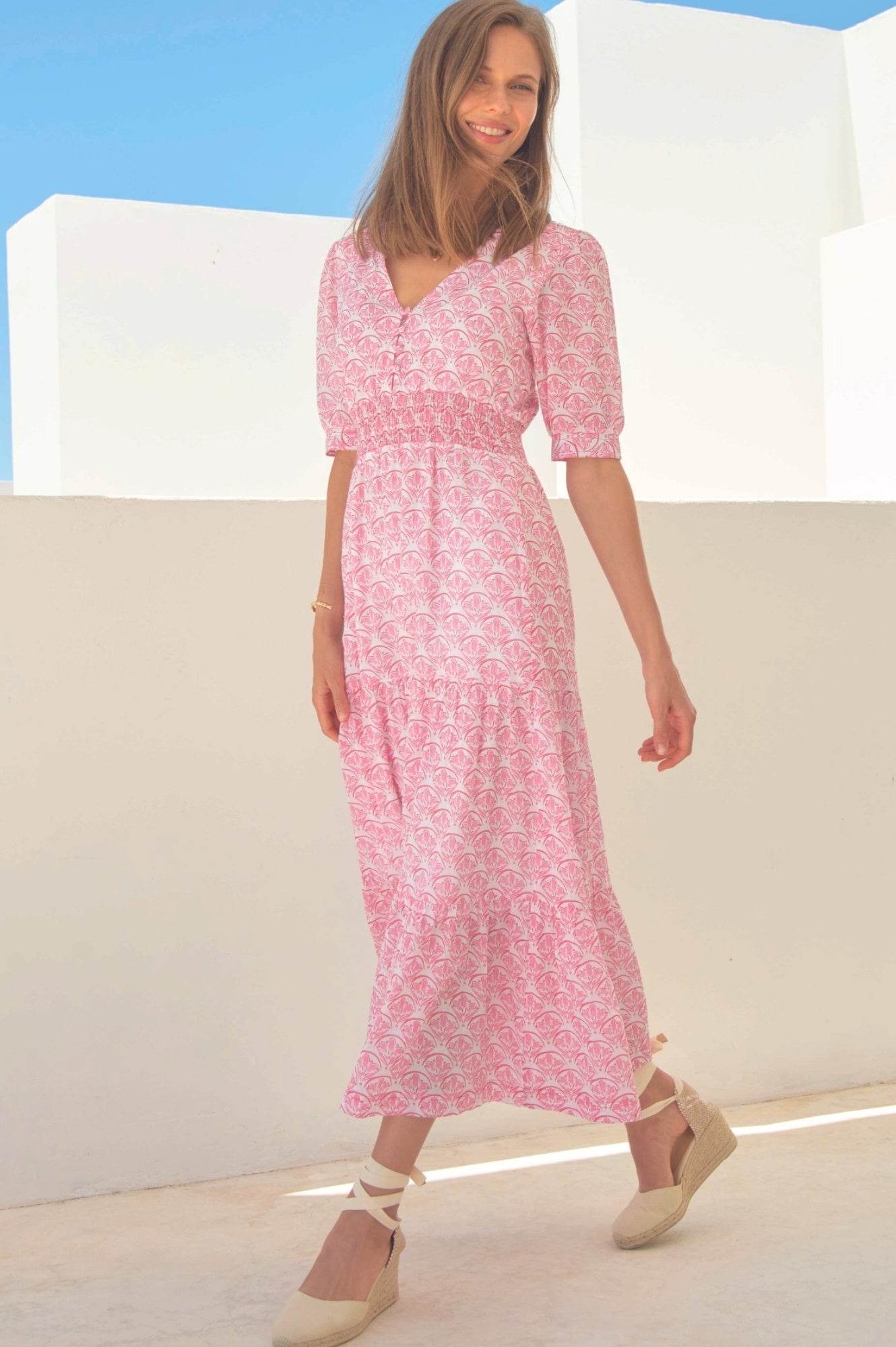 Billie Short Sleeve Dress for Women - White & Pink Floral Summer Dress | Perfect for Beach, Vacation & Casual Outings