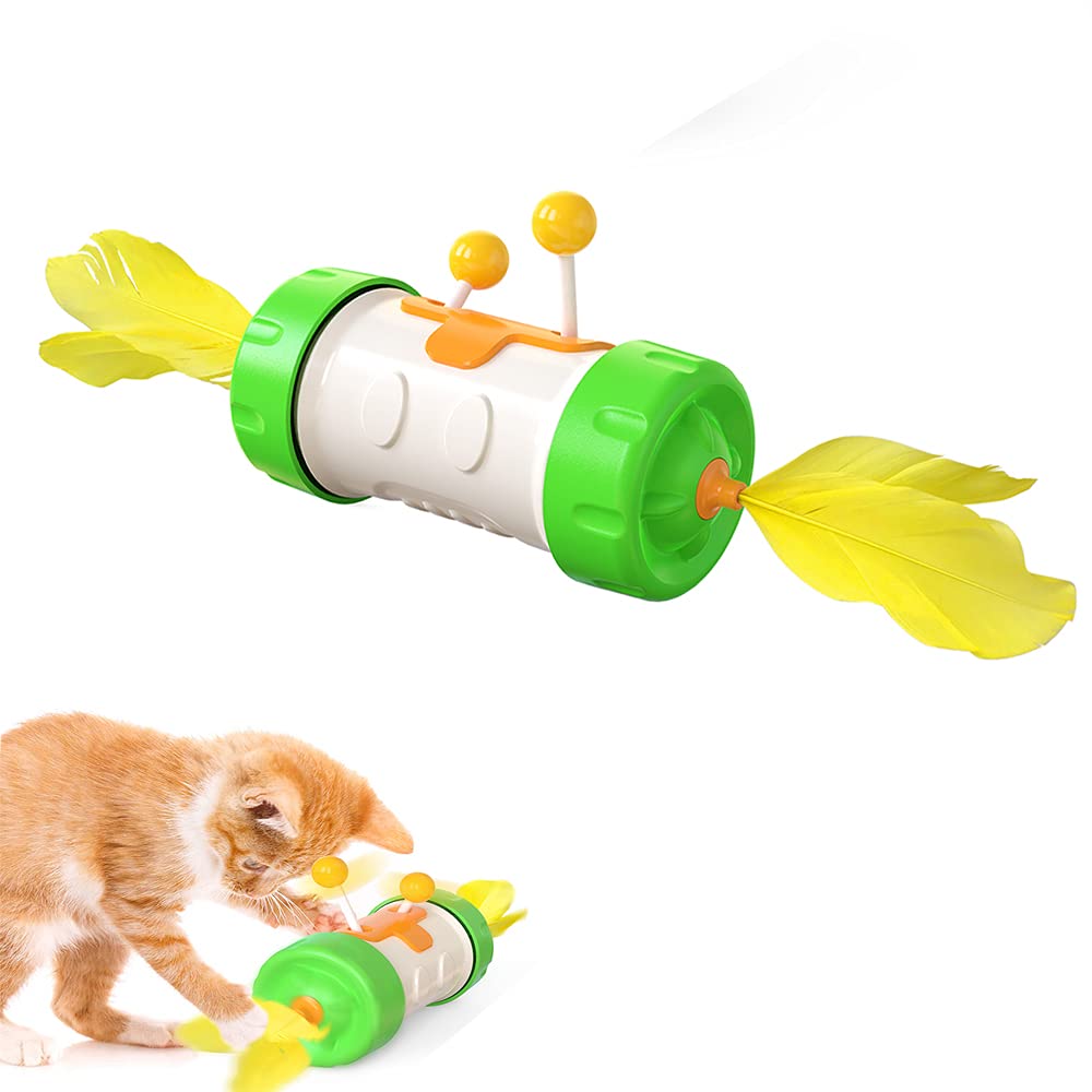 Lalamer Automatic Cat Feather Toy - Interactive Tumbler Ball with Treat Dispenser for Kittens & Adult Cats - Green - Perfect for Indoor Play & Exercise