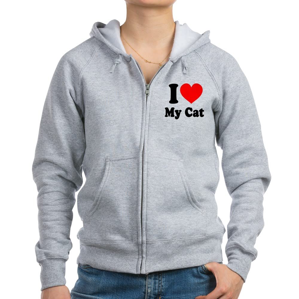 I Love My Cat Women's Zip Hoodie - Cozy Fleece Pullover for Cat Lovers - Perfect for Casual Wear, Lounging & Outdoor Activities