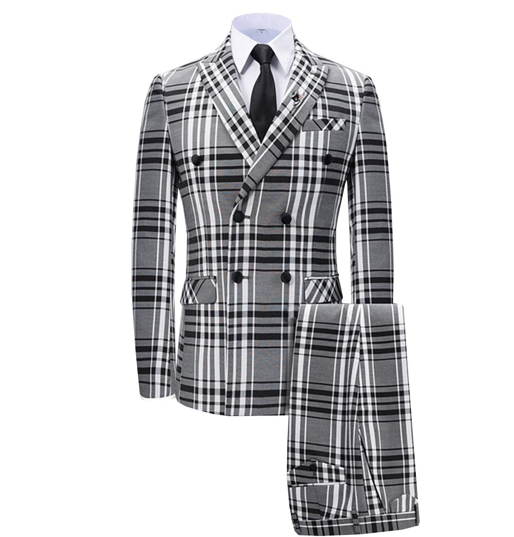 Men's 3-Piece Slim Fit Plaid Tuxedo Suit Set (Blazer + Vest + Pants) for Wedding, Groomsmen & Formal Occasions - Two Button Double Breasted Business Suit for Special Events