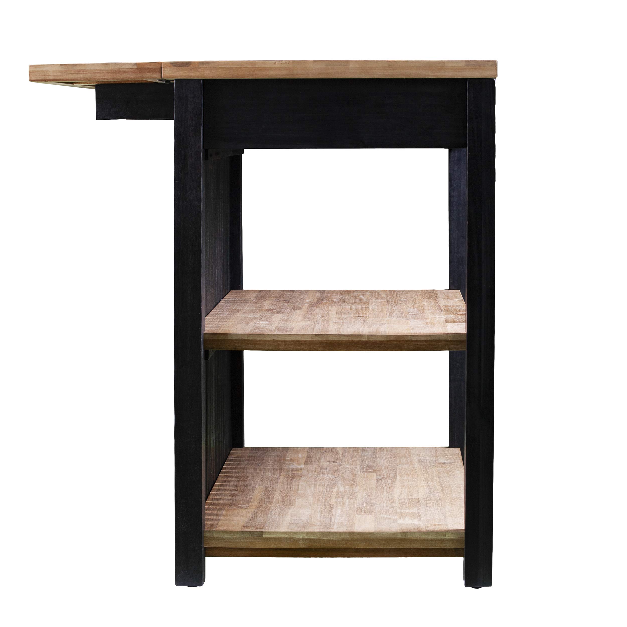 SEI Furniture Berinsly Expandable Freestanding Kitchen Island with Storage - Black & Natural Wood Finish | Perfect for Small Kitchens, Breakfast Bars & Extra Counter Space