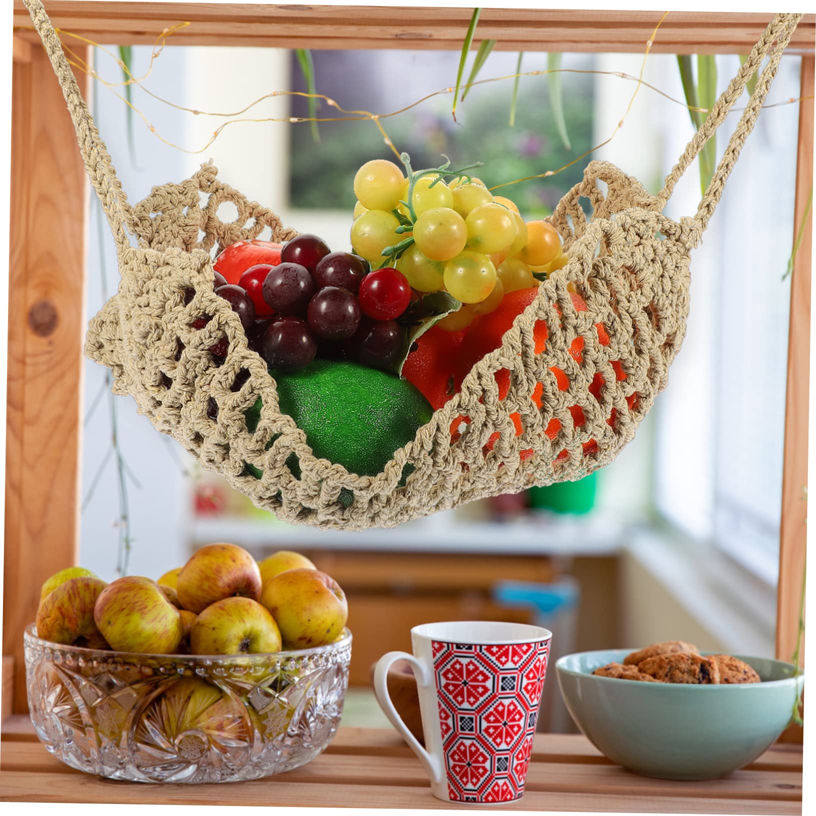 4-Pack Cotton Rope Hanging Baskets for Fruits & Vegetables - Sturdy Kitchen Storage Organizer, Wall Mounted Home Decor - Perfect for Pantry, Bathroom, or Bedroom Organization