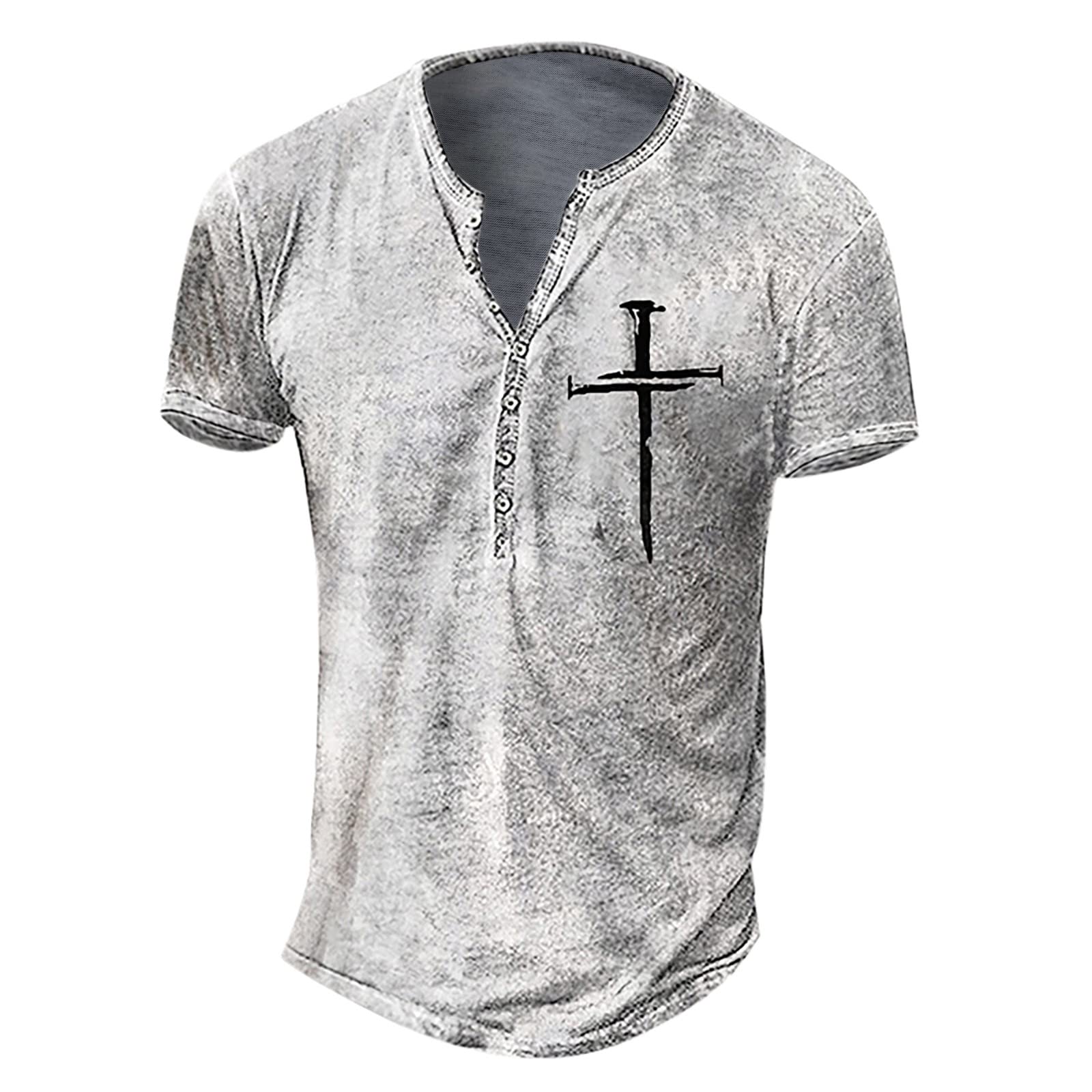 Men's Short Sleeve Henley Shirts - Casual Graphic Acid Washed Streetwear T-Shirts | Lightweight Workout Tee for Gym, Running & Everyday Wear