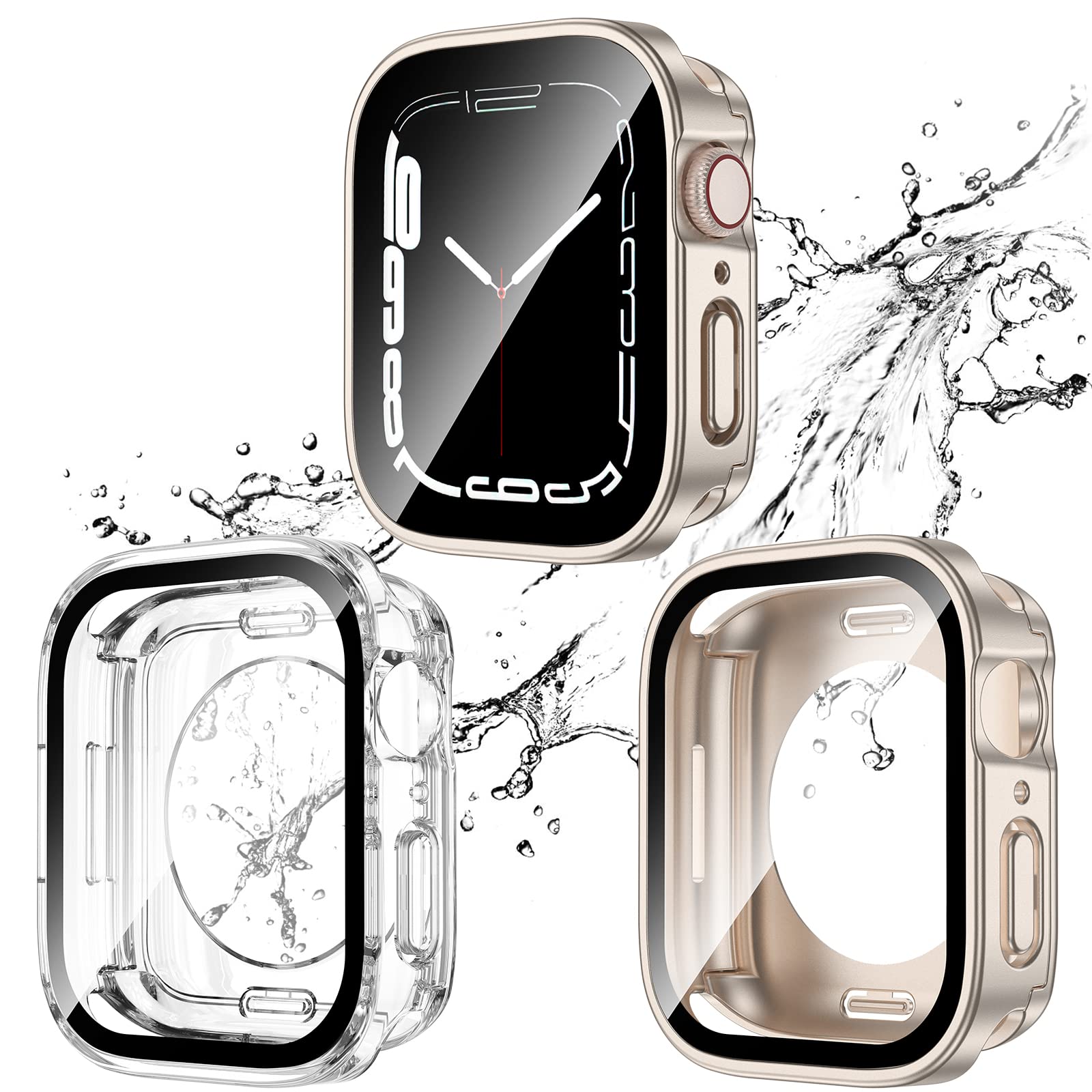 2 Pack 2-in-1 Waterproof Case for Apple Watch Series SE/SE2/6/5/4 40mm - Shockproof Protective Cover with Tempered Glass Screen Protector for iWatch 40mm (Starlight/Clear) - Perfect for Swimming, Running & Outdoor Sports