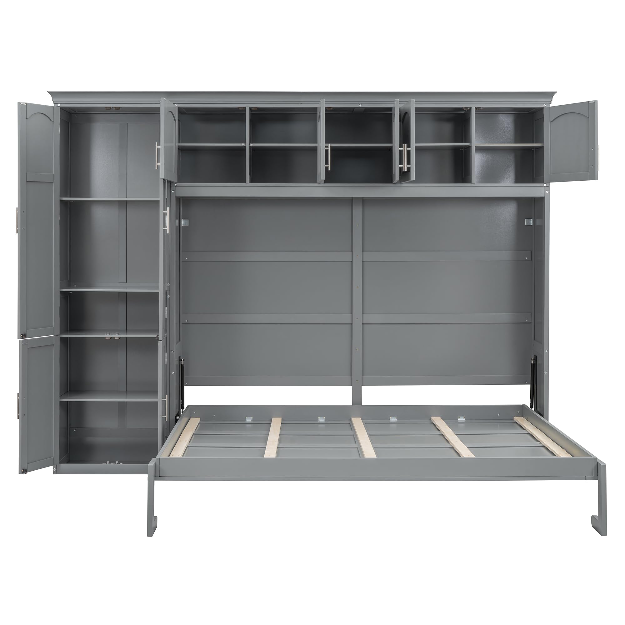 Merax Queen Size Murphy Bed with Storage Cabinets - Space Saving Wall Bed in Gray Wood Finish | Perfect for Small Apartments, Guest Rooms & Home Offices