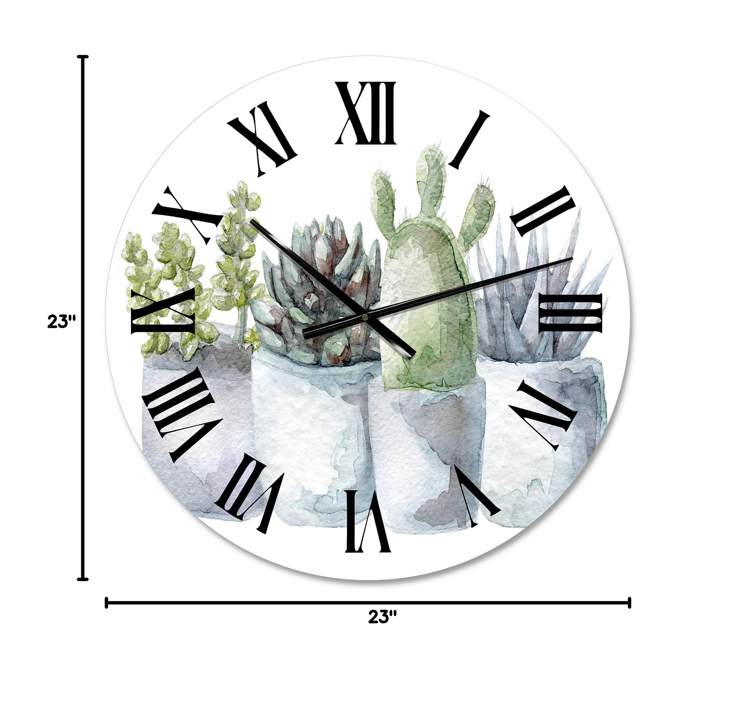 Farmhouse Wall Clock with Cactus & Succulent Design - Large Botanical Wall Decor for Living Room, Kitchen, Bedroom - Perfect Rustic Home Decor Gift
