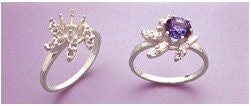 14K Gold or Sterling Silver 6mm Round Flower Dinner Ring with Accents - Size 6.5, Pre-Notched Blank Setting (163 267/143 267) - Perfect for Weddings, Anniversaries & Special Occasions
