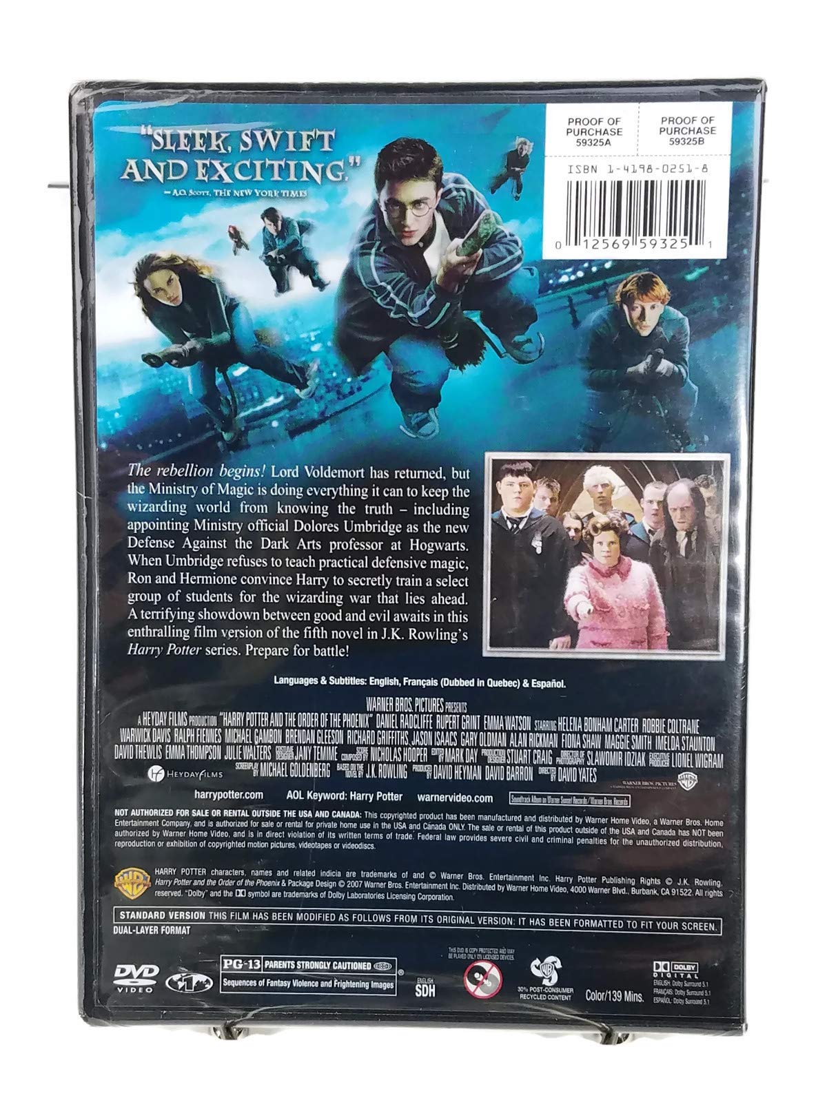 Harry Potter and the Order of the Phoenix DVD - Full Screen Edition with English, French & Spanish Subtitles - Starring Daniel Radcliffe, Emma Watson - Perfect for Movie Nights & Harry Potter Fans Collection
