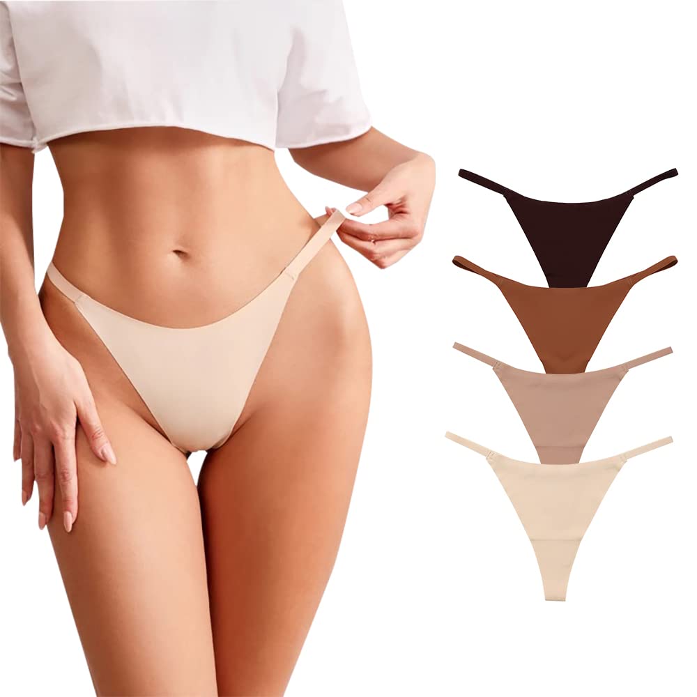 Seamless Thongs for Women - No Show G-String Panties 4 Pack Set | Comfortable Workout Underwear for Yoga, Gym & Everyday Wear