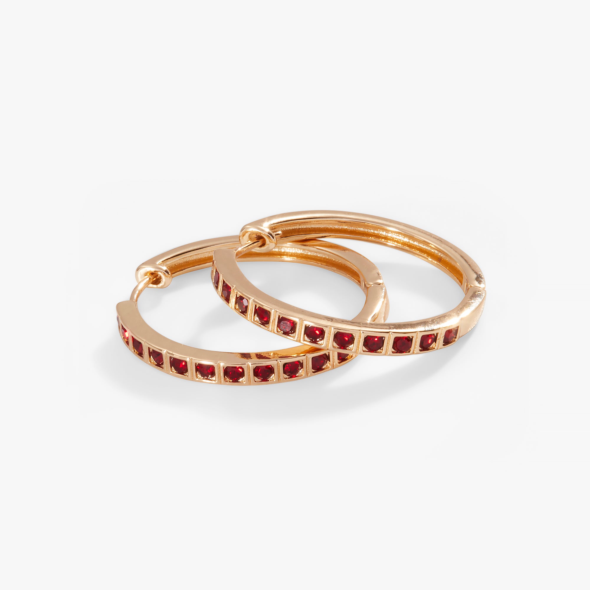 Elegant Crystal Medium Hoop Earrings with Genuine Ruby Stones | Trendy Dangle Ear Jewelry for Women | Perfect for Parties, Weddings & Date Nights