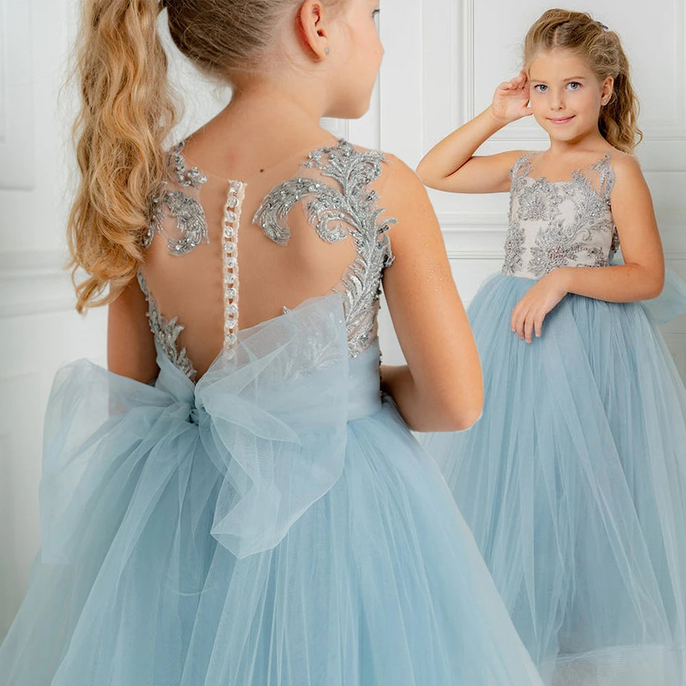 Elegant Ball Gown with Bow Back - Flower Girl Dress for Weddings, Parties & Special Occasions
