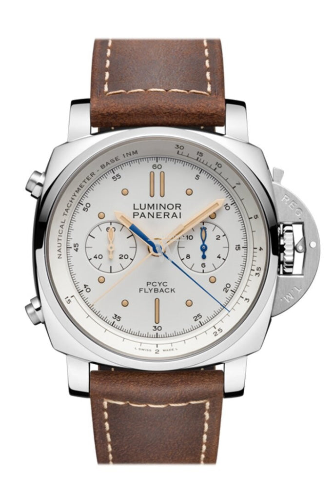 Panerai Luminor Flyback Chronograph Men's Watch - Brown Leather Strap, White Dial, Automatic Movement - Luxury Sports Watch for Diving, Business & Formal Occasions