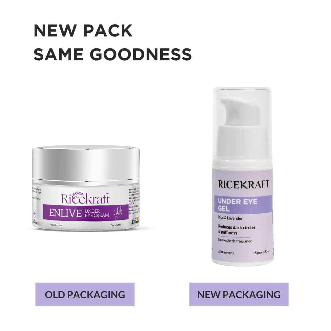 RiceKraft Under Eye Cream for Dark Circles & Wrinkles - Anti-Aging Eye Treatment with Rice Extract, Lavender & Green Tea - Puffiness Reduction - Cruelty-Free, Paraben-Free, Fragrance-Free - 15g - Perfect for Morning/Night Skincare Routine & Travel