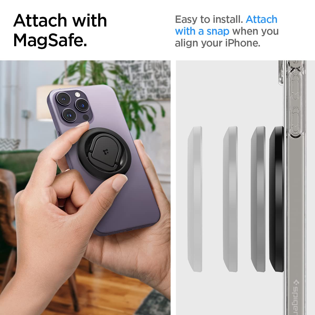 Spigen O-Mag Ring (MagFit) Magnetic Webcam Mount for MacBook Pro/Air - MagSafe Phone Holder Compatible with iPhone 16/15/14/13/12 - Perfect for Video Calls, Live Streaming & Content Creation - Black