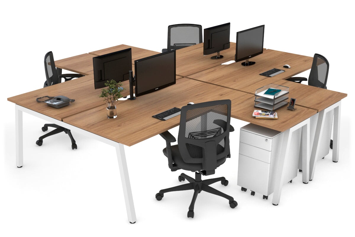 Quadro A Legs 4-Person Corner Workstation Desk - 1800L x 1800W with Cable Management Scallop for Office, Home Office & Collaborative Workspaces
