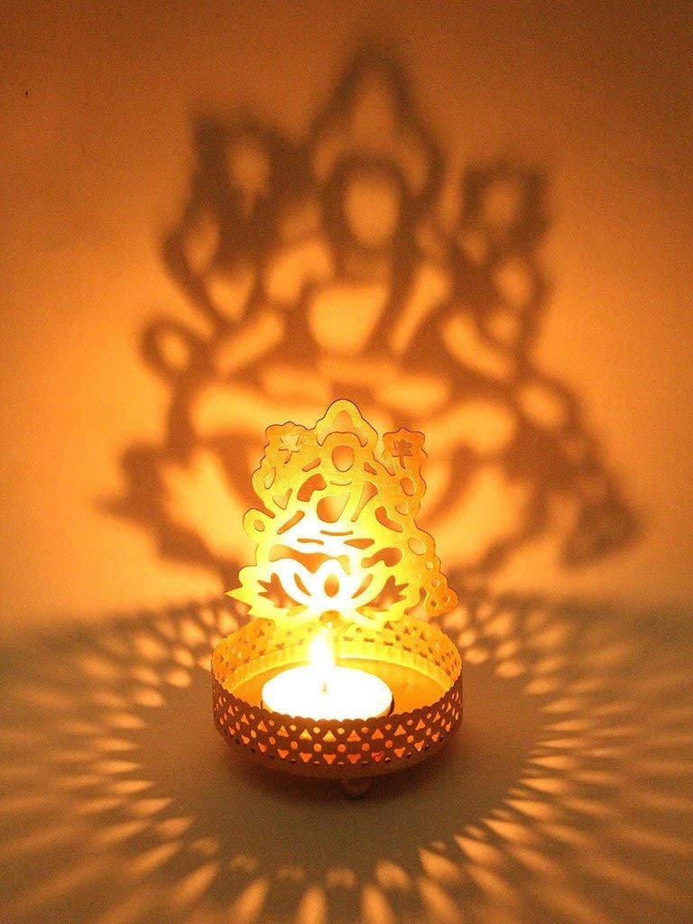 Laxmi Tea Light Candle Holder - Traditional Indian Diwali Decor for Home & Office - Religious Statue with Free Tealight Candle - Perfect for Puja, Festivals & Meditation Spaces