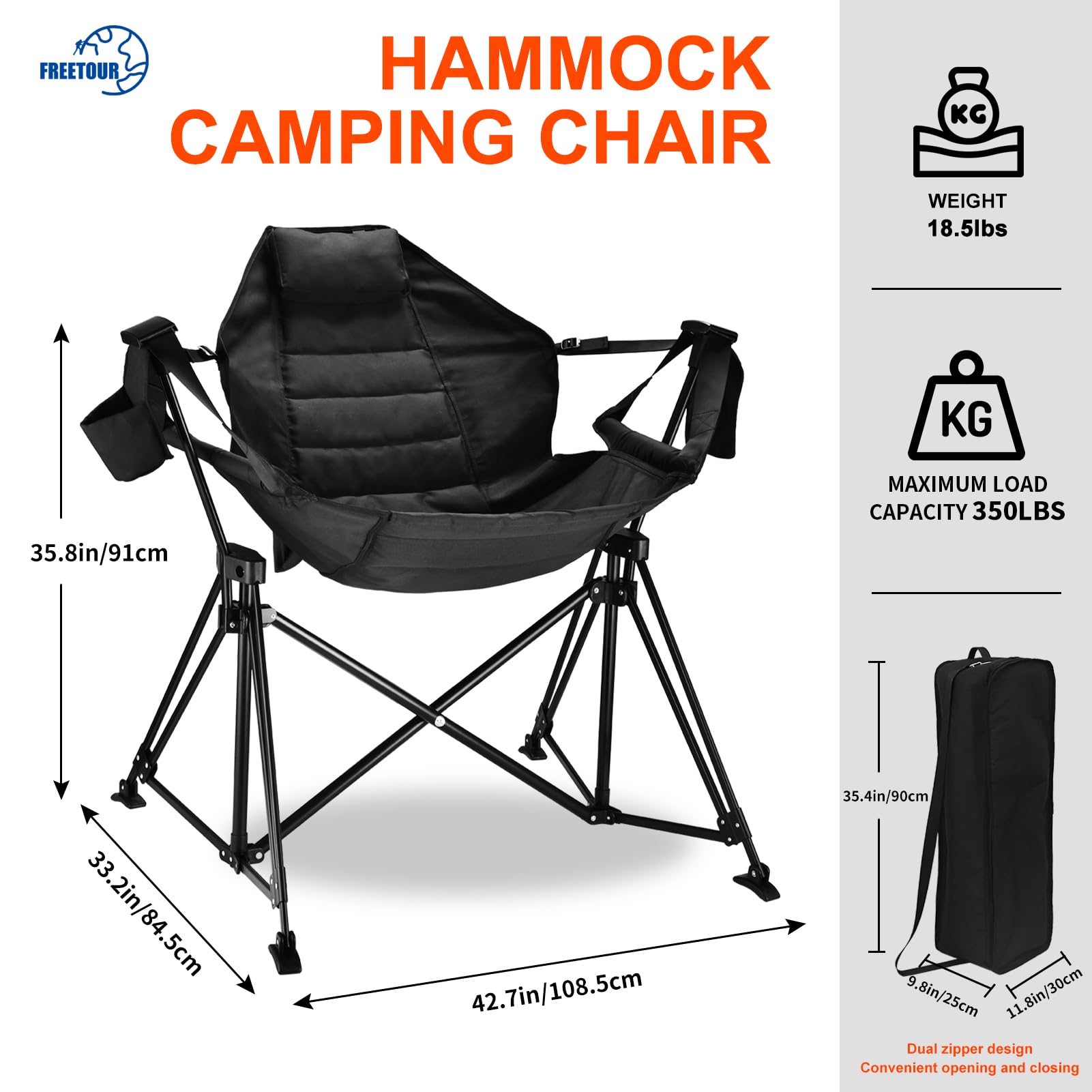 Portable Folding Hammock Camping Chair for Adults - 350lbs Capacity, Lightweight & Compact for Outdoor Swinging, Rocking - Perfect for Camping, Lawn, Garden, Backyard Relaxation