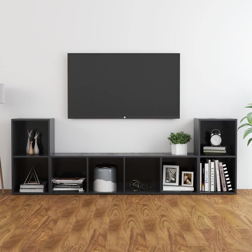 3-Piece Gray Chipboard Entertainment Center TV Stand with Media Console - Perfect for Living Room, Home Theater & Gaming Setup