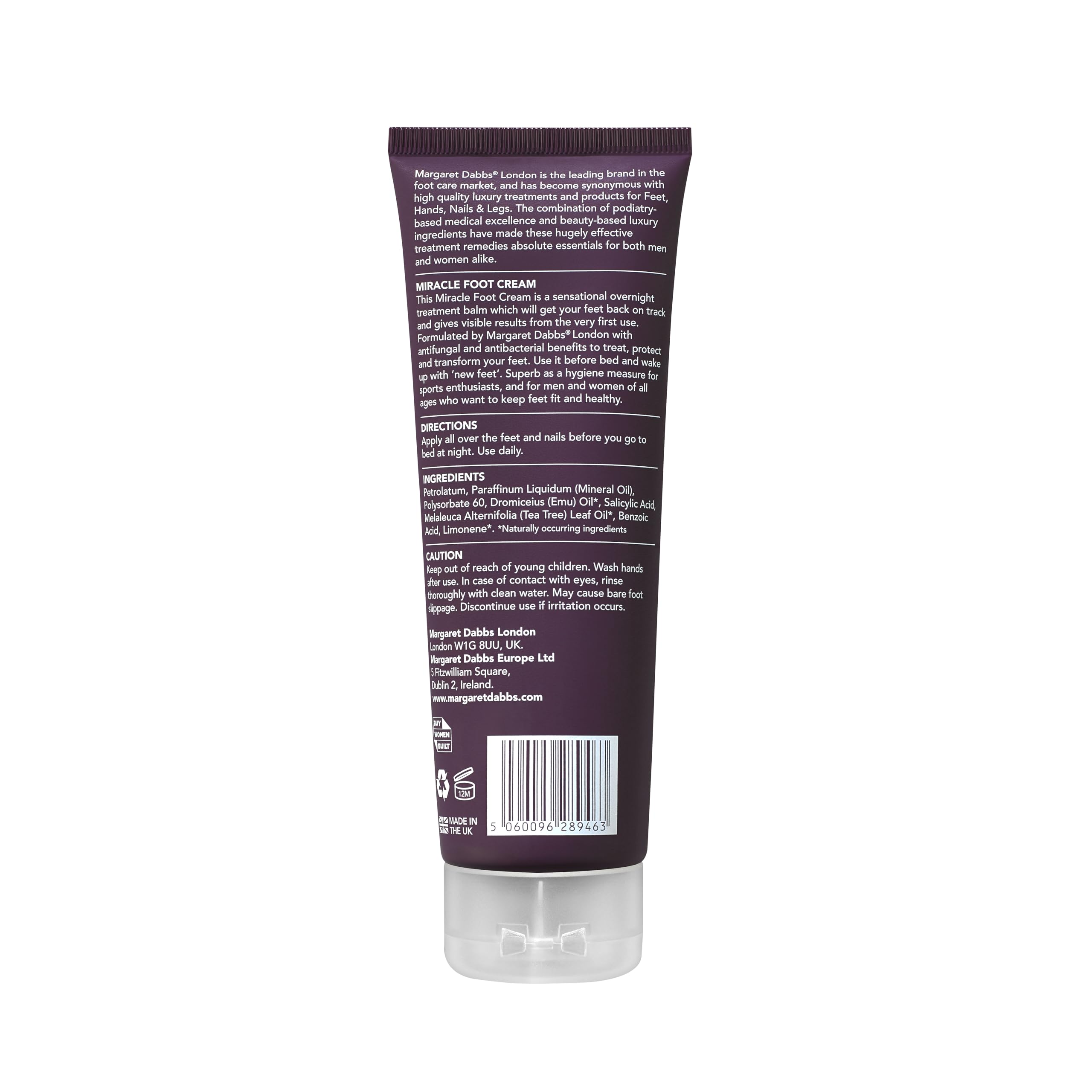 Margaret Dabbs London Miracle Foot Cream - Odor Control for Excessive Sweating, Skin & Nail Repair - 3.38 oz Hydrating Foot Treatment - Perfect for Dry Cracked Heels, Athletes & Post-Pedicure Care