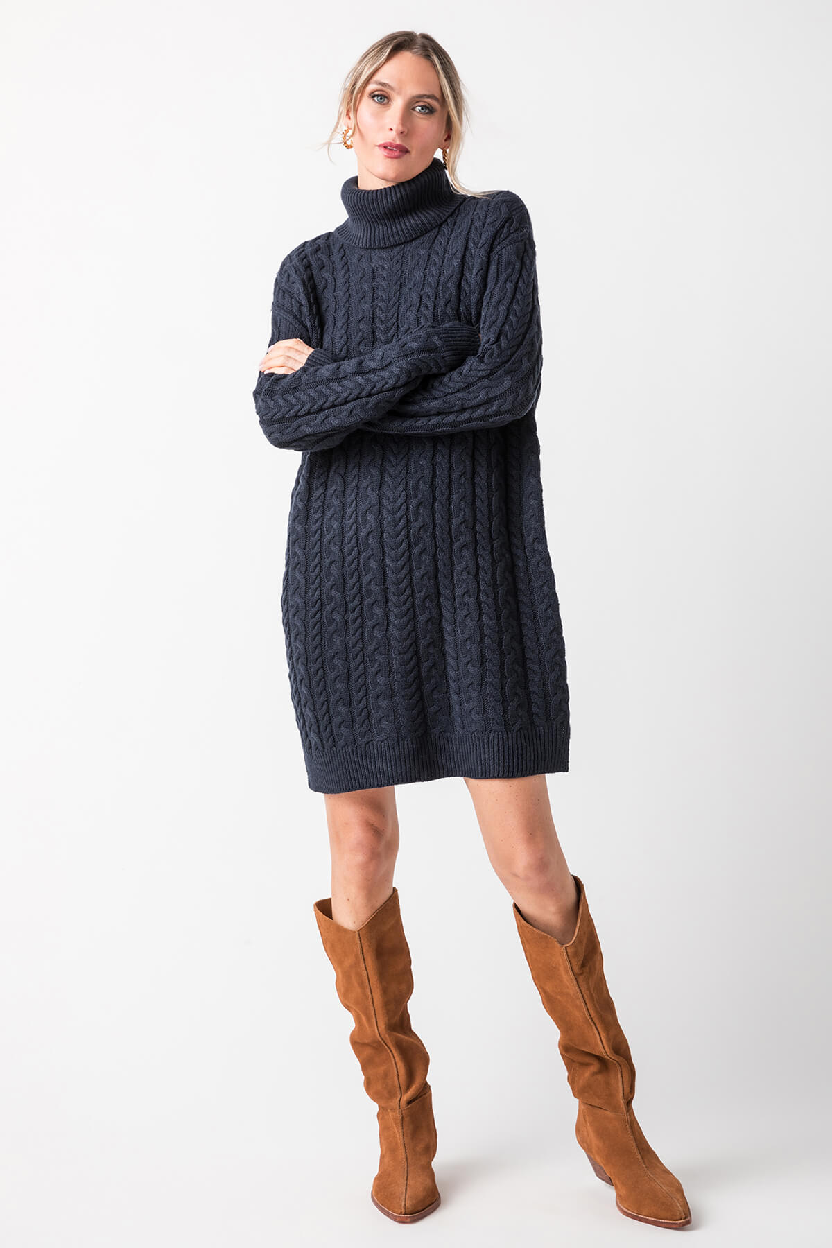 RD Style Atlacoya Long Sleeve Turtleneck Dress for Women - Elegant Slim Fit Bodycon Midi Dress with Thumb Holes | Perfect for Office, Party, Date Night & Fall Winter Fashion