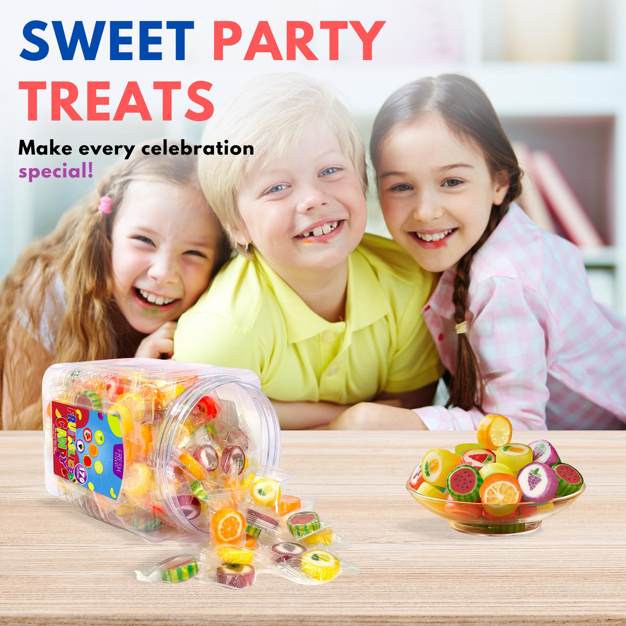 Bulk Hard Candy Fruit Slices - 170 Individually Wrapped Pieces (855g) | Assorted Fruit Flavored Candies for Parties, Office Snacks & Gift Bags | Fresh Finest Quality