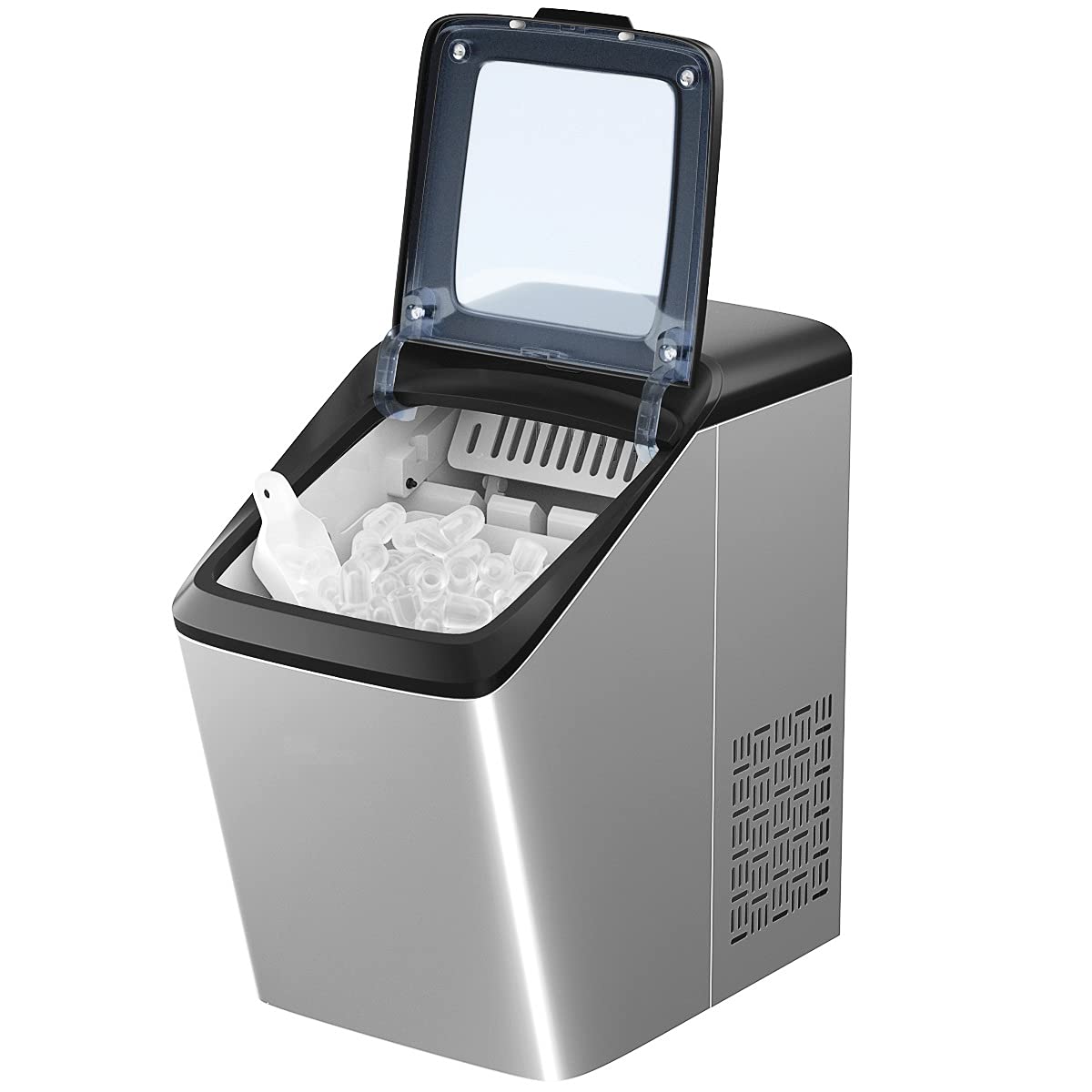 MAT EXPERT Stainless Steel Countertop Ice Maker - 33lbs/24H, Fast 7-Min Ice Making, Self-Cleaning Portable Ice Machine with Ice Scoop & Bucket - Perfect for Home Bars, Parties, Offices, and Outdoor Events