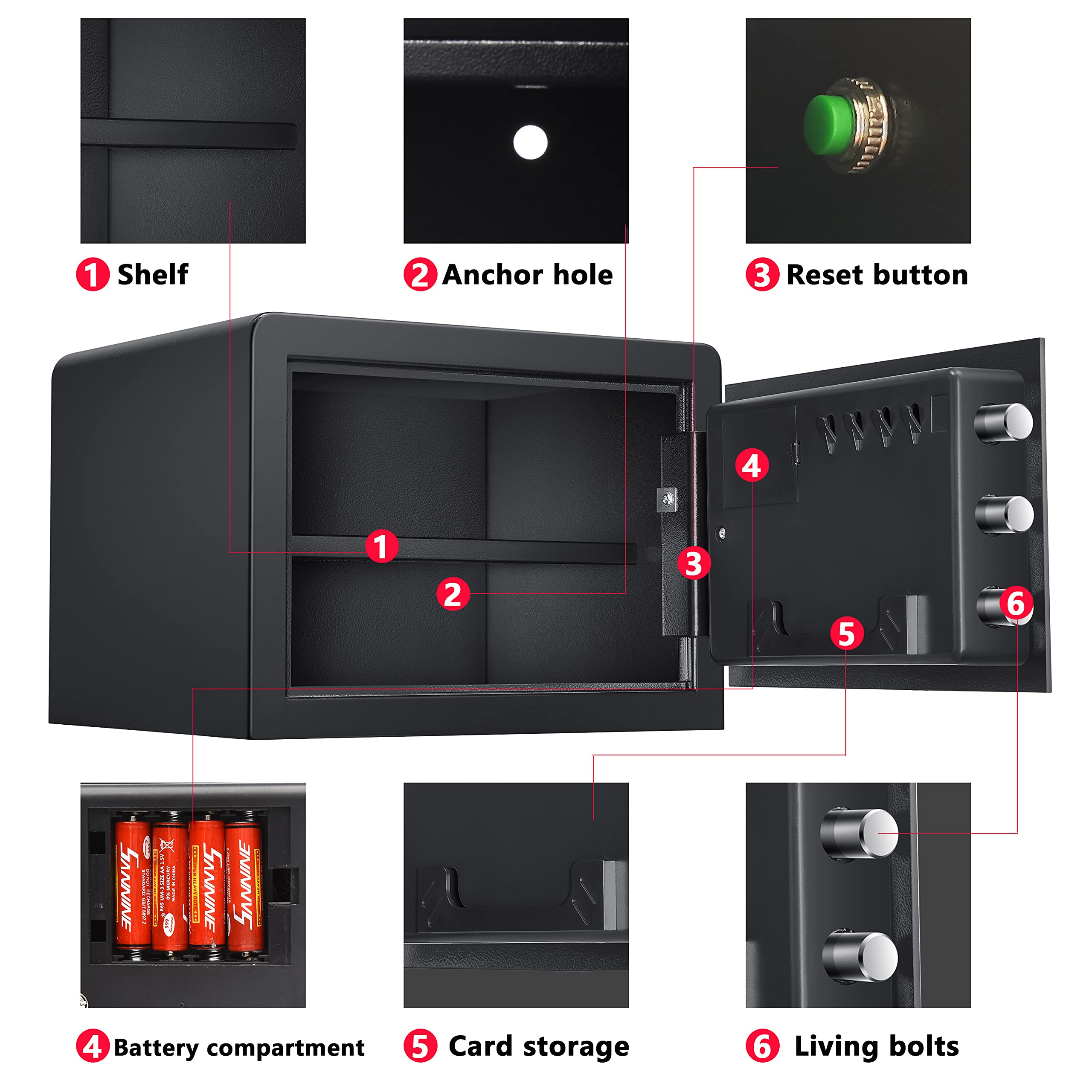 Biometric Digital Security Safe Box - Fingerprint Home Safe for Cash, Jewelry, Valuables & Gun Storage | 1.0 Cubic Feet Small Safe for Bedroom, Office & Travel | Fireproof Security Box for Personal Documents & Important Items