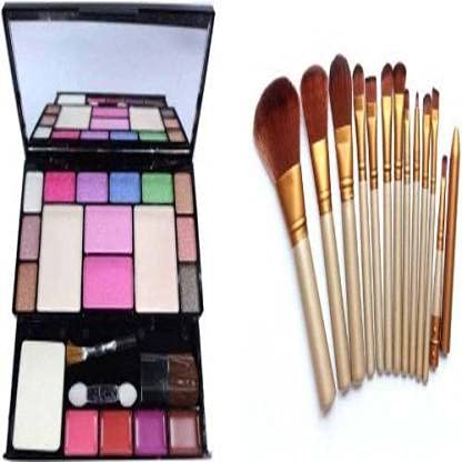 TYA Fashion 6171 Women's & Girls 13-Piece Brown Makeup Brush Set with Multicolor Makeup Kit - Perfect for Professional Makeup Artists & Beginners (Pack of 14)
