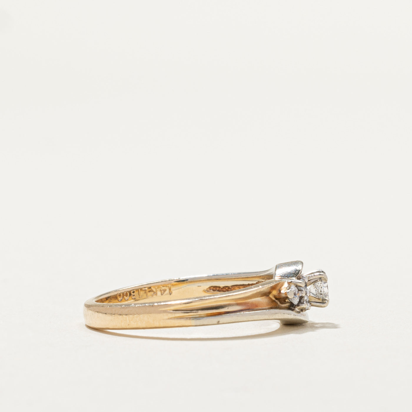Two Tone Gold Diamond Ring for Women - 0.12ct Center Stone & 0.06ctw Side Stones - Size 7.5 - Elegant Wedding Band, Anniversary Gift & Everyday Jewelry