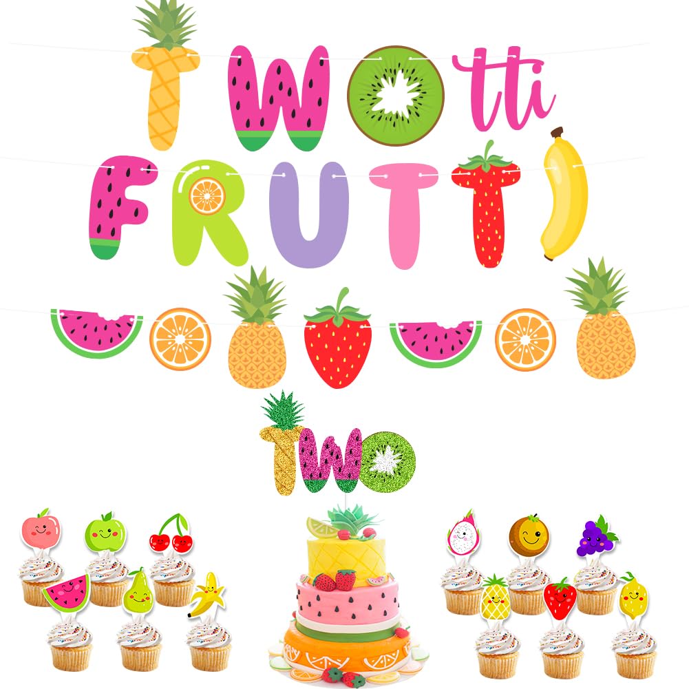UTOPP Twotti Frutti Birthday Decorations Set - Watermelon Banner, 2nd Birthday Cake Topper & Summer Fruit Balloons for Luau Themed Parties - Perfect for 2nd Birthday Celebrations, Tropical Summer Events and Fruit-Themed Baby Showers