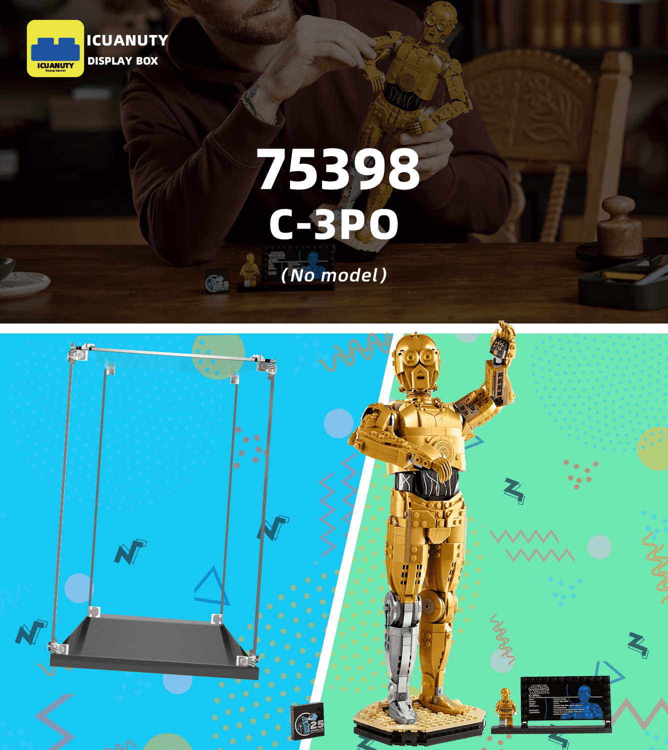 LEGO Buildable C3PO 75398 Display Case - Clear Protective Showcase for Star Wars Collectibles | Perfect for Home Decor, Office Display & Gift Giving