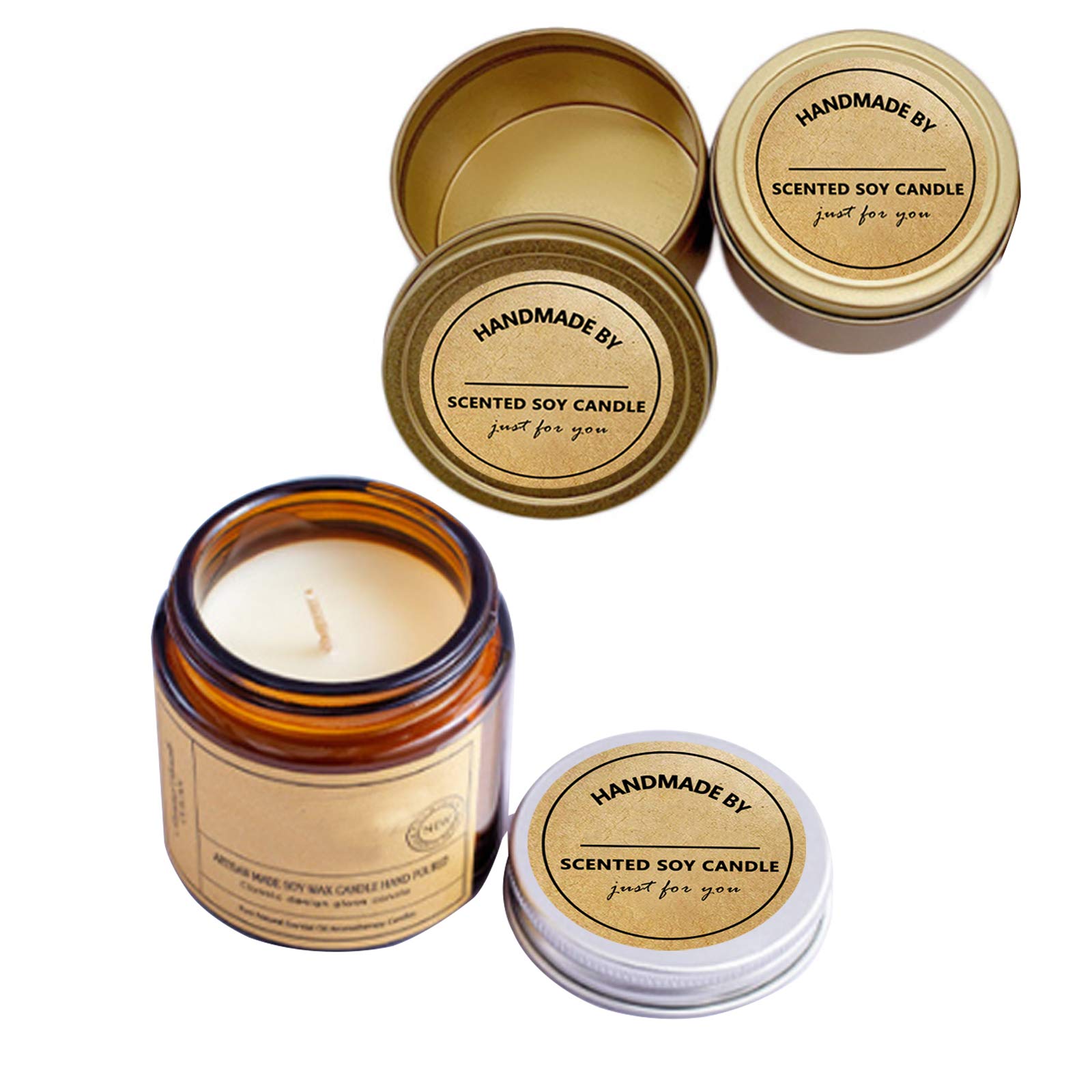 Handmade with Love Stickers - 2 Inch Candle Warning Labels (500 Pcs/Roll) - DIY Candle Making Supplies for Small Business & Boutiques - Perfect for Jar Candles, Soy Wax, and Gift Packaging