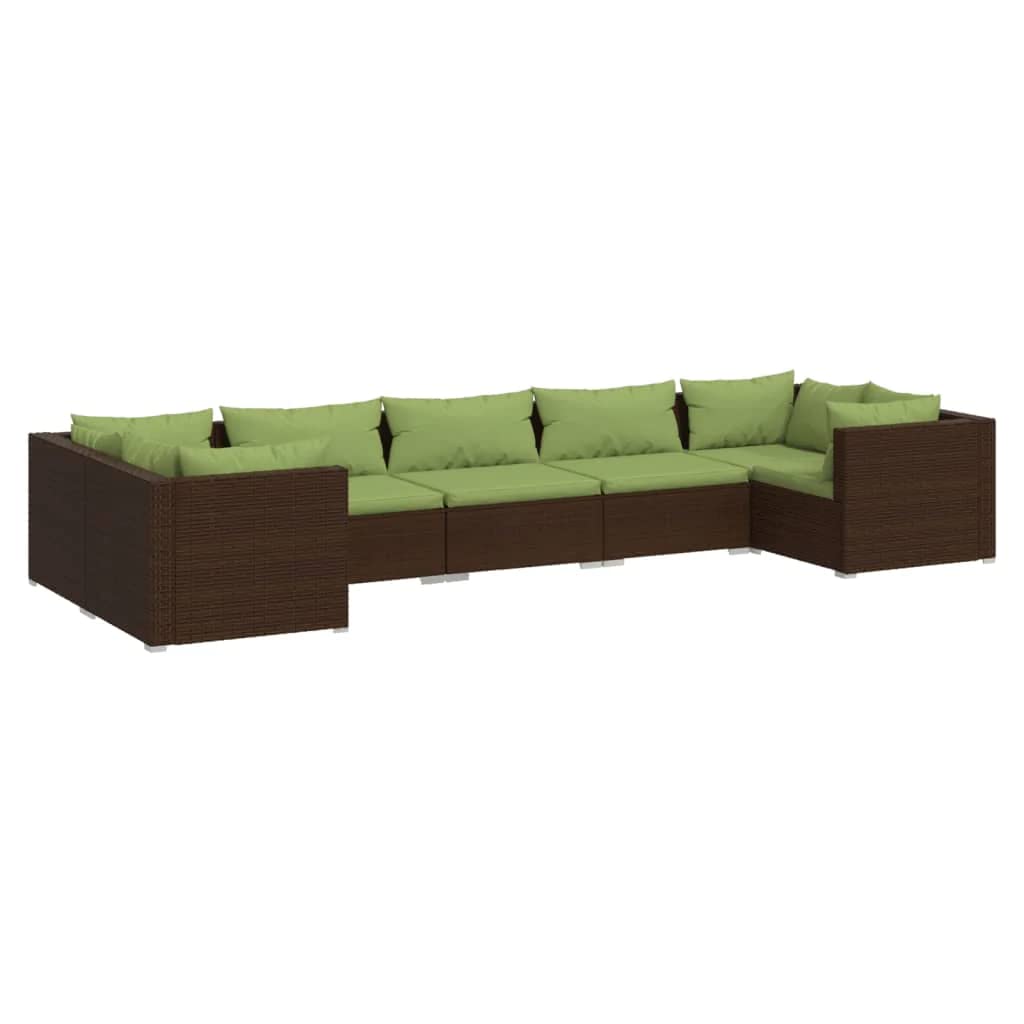 7-Piece Brown Poly Rattan Patio Lounge Set with Cushions - Outdoor Garden Furniture for Backyard, Poolside & Terrace Relaxation
