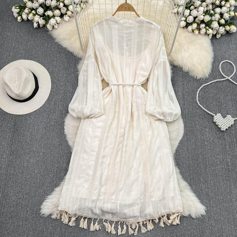 Elegant French Tassel Maxi Dress for Women - Summer Flowy Long Skirt with Side Slit - Perfect for Beach Vacations, Date Nights & Boho Chic Outfits
