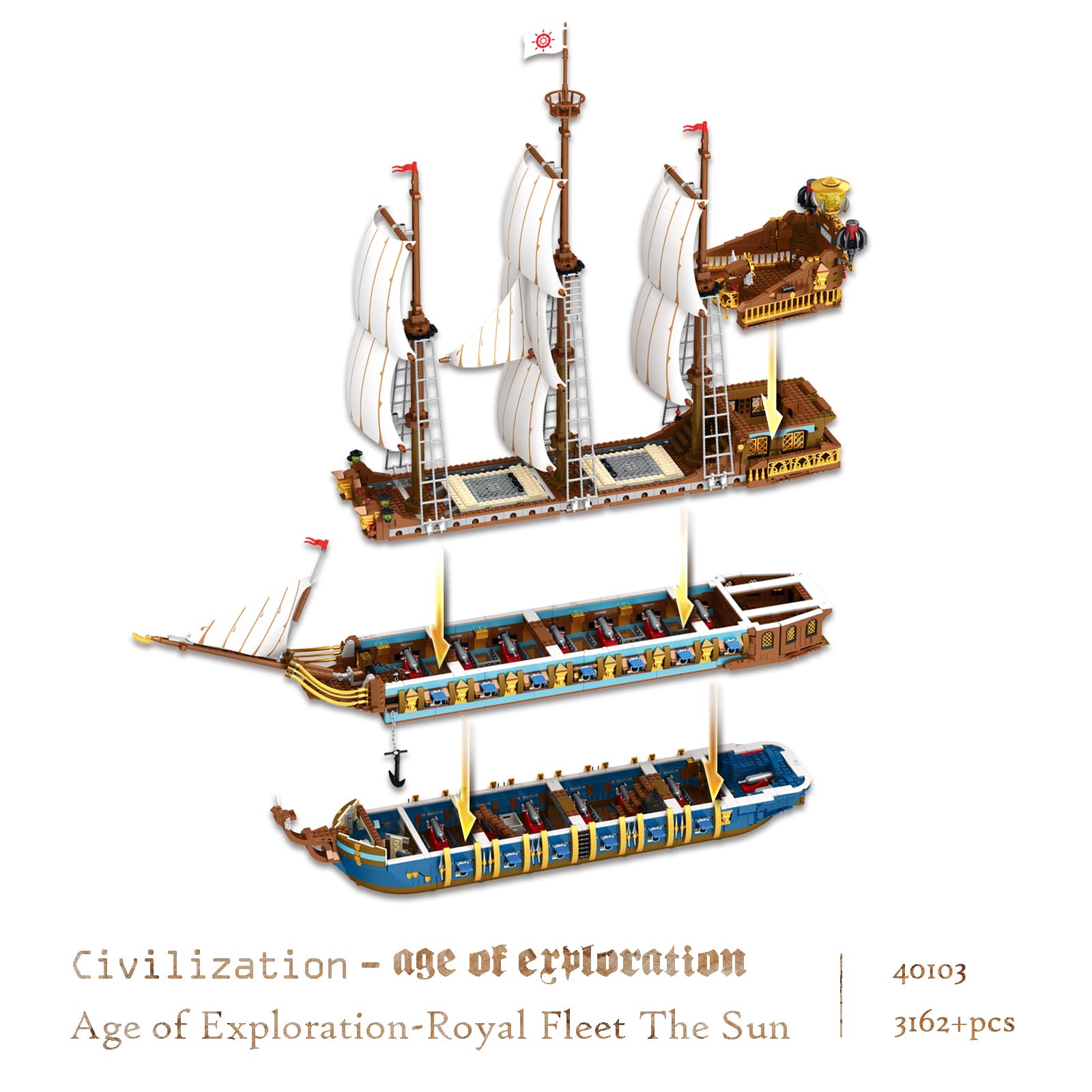 JMBricklayer Pirate Ship Building Set for Adults - 3162 Piece Royal Fleet Ship Model with Tiered Design, Creative Pirate Toy Building Blocks for Teens & Adults - Perfect Gift for Collectors & DIY Enthusiasts | Home Decoration, Birthday Present, Stress Relief Activity
