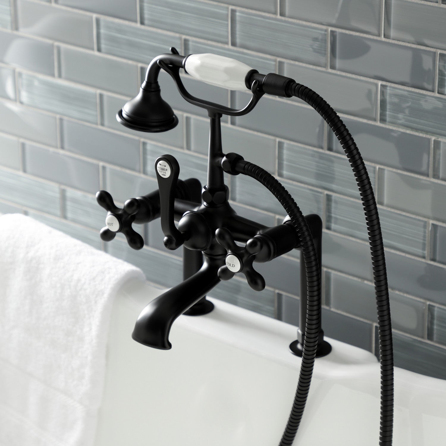 Vintage Matte Black Clawfoot Tub Faucet with Hand Shower - 3 Handle 2 Hole Deck Mount Bathroom Fixture for Classic & Modern Bathrooms