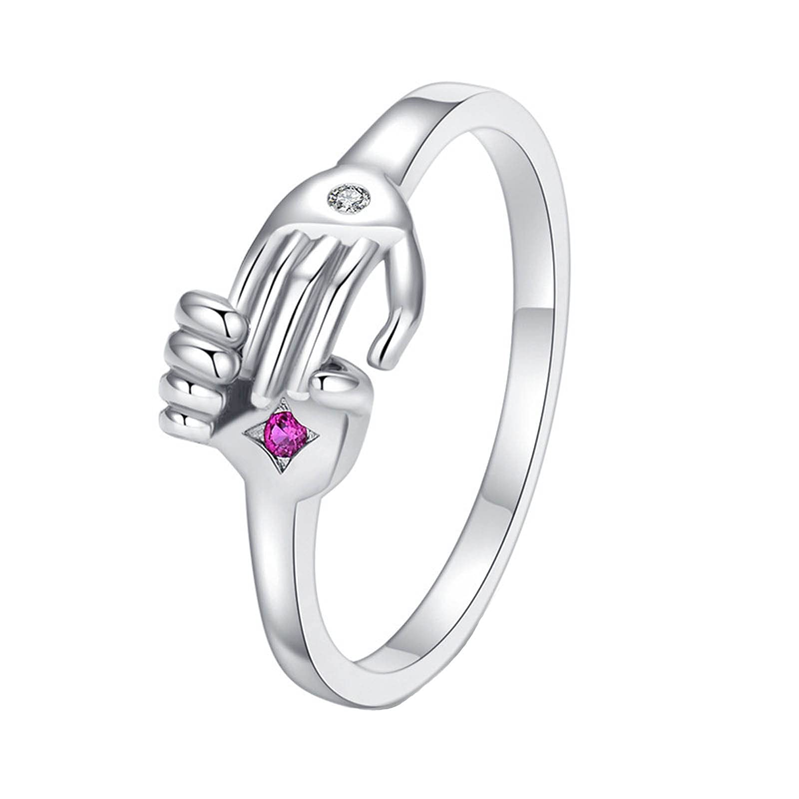 Cloudro Hoop Cubic Zirconia Rings for Women - 925 Sterling Silver Adjustable Open Love Rings | Fashionable Diamond-Embracing Couple Rings | Wedding & Anniversary Jewelry in Multicolor | Perfect for Date Nights, Proposals & Romantic Gifts