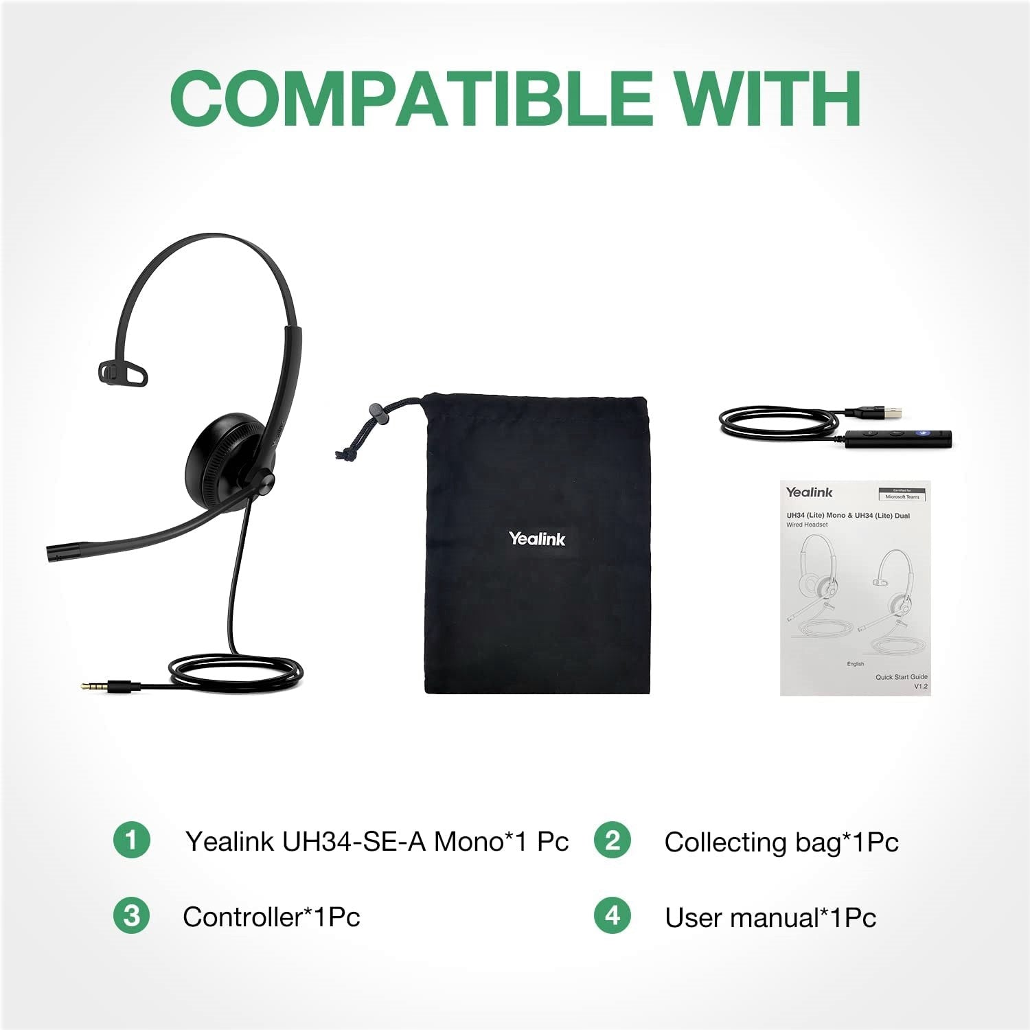 Yealink UH34 SE Dual/Mono USB Wired Headset with Noise Canceling Mic - Professional Office Headphones for Call Center, Remote Work & Video Conferencing