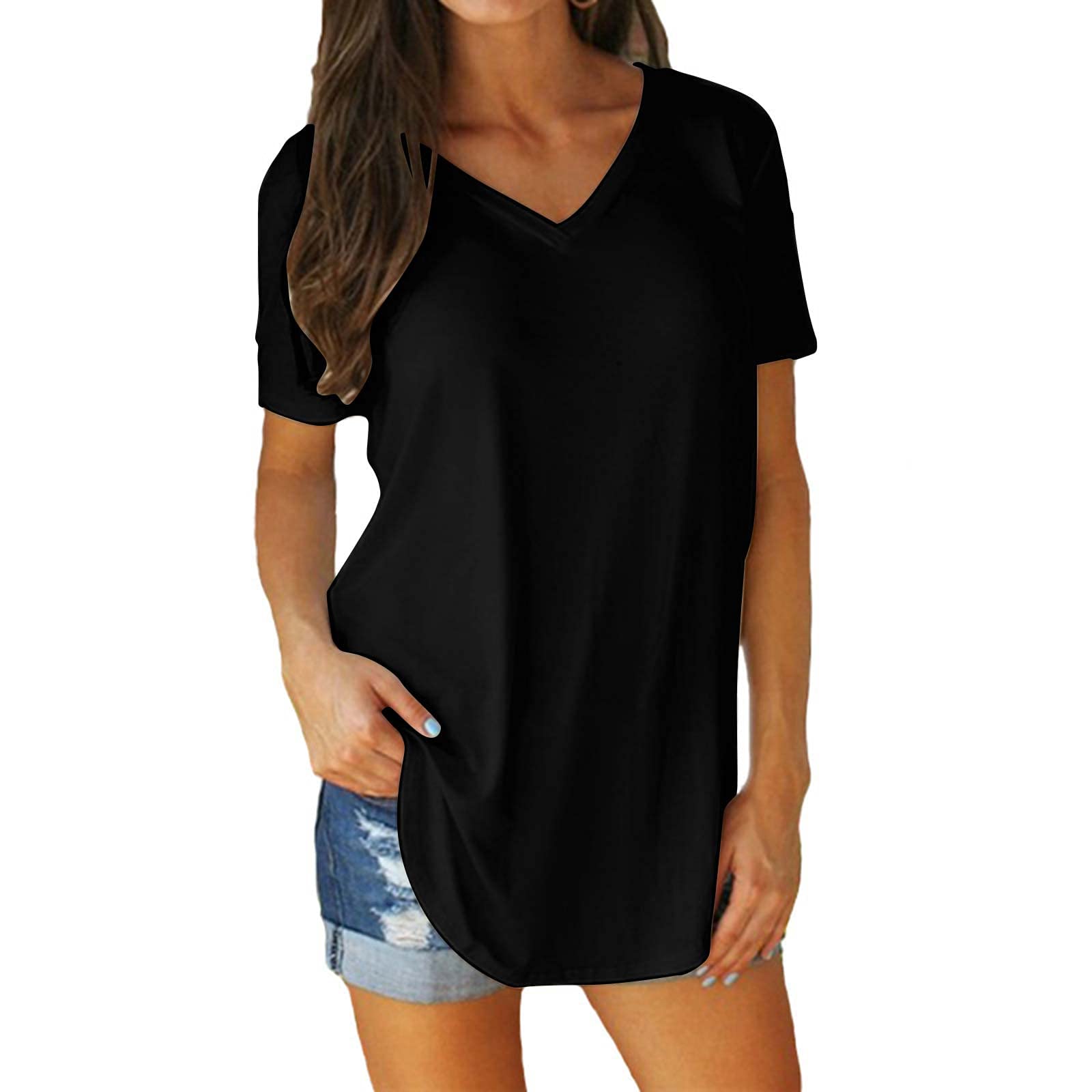MUTHEONE Women's Casual V-Neck Short Sleeve Loose Fit Tunic Tops for Summer - Comfortable & Stylish Everyday Wear for Work, Travel & Outings