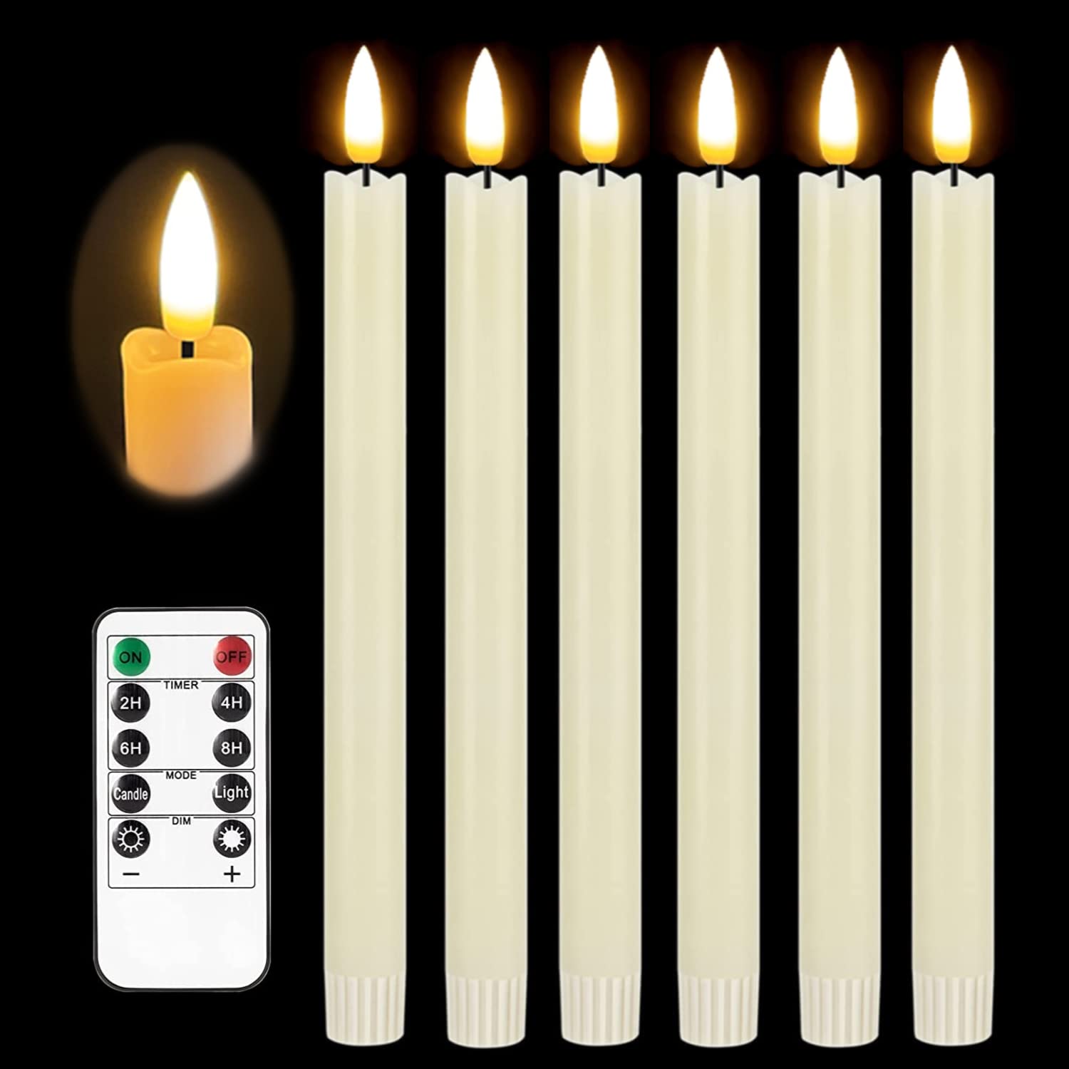 Flameless LED Taper Candles with Remote Timer - 9.6 Inch Ivory Battery Operated Candlesticks, Warm 3D Flickering Flame for Fireplace, Christmas, Halloween, Wedding, Dining Table & Home Decor