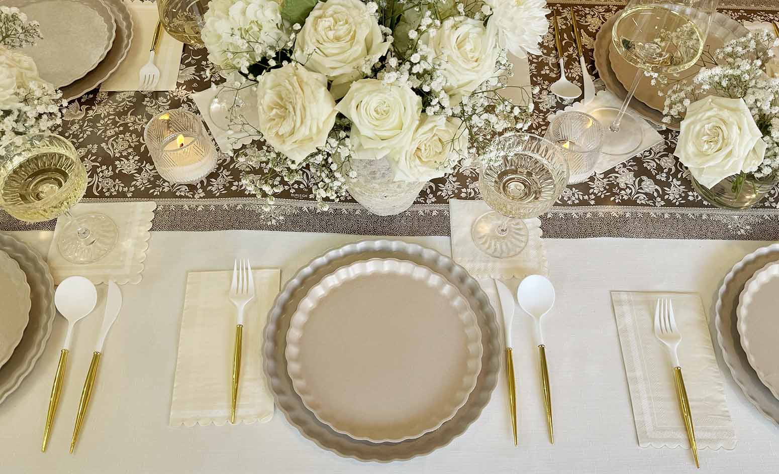 Elegant Royal Peacock Table Setting - Brown & Cream Dining Decor for Weddings, Parties & Special Events | Premium Tableware Set