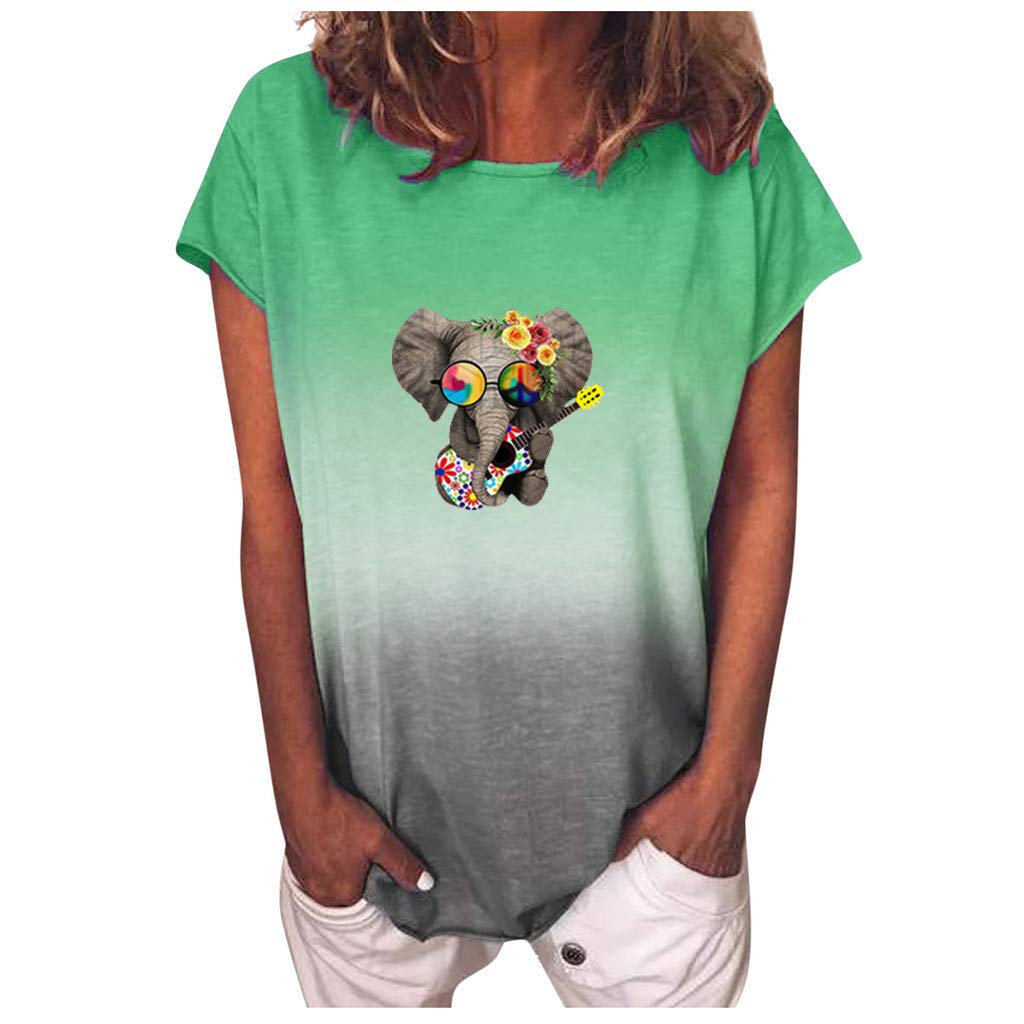 Women's Gradient Sunflower Print T-Shirt - Casual Short Sleeve O-Neck Blouse for Summer Outfits & Everyday Wear