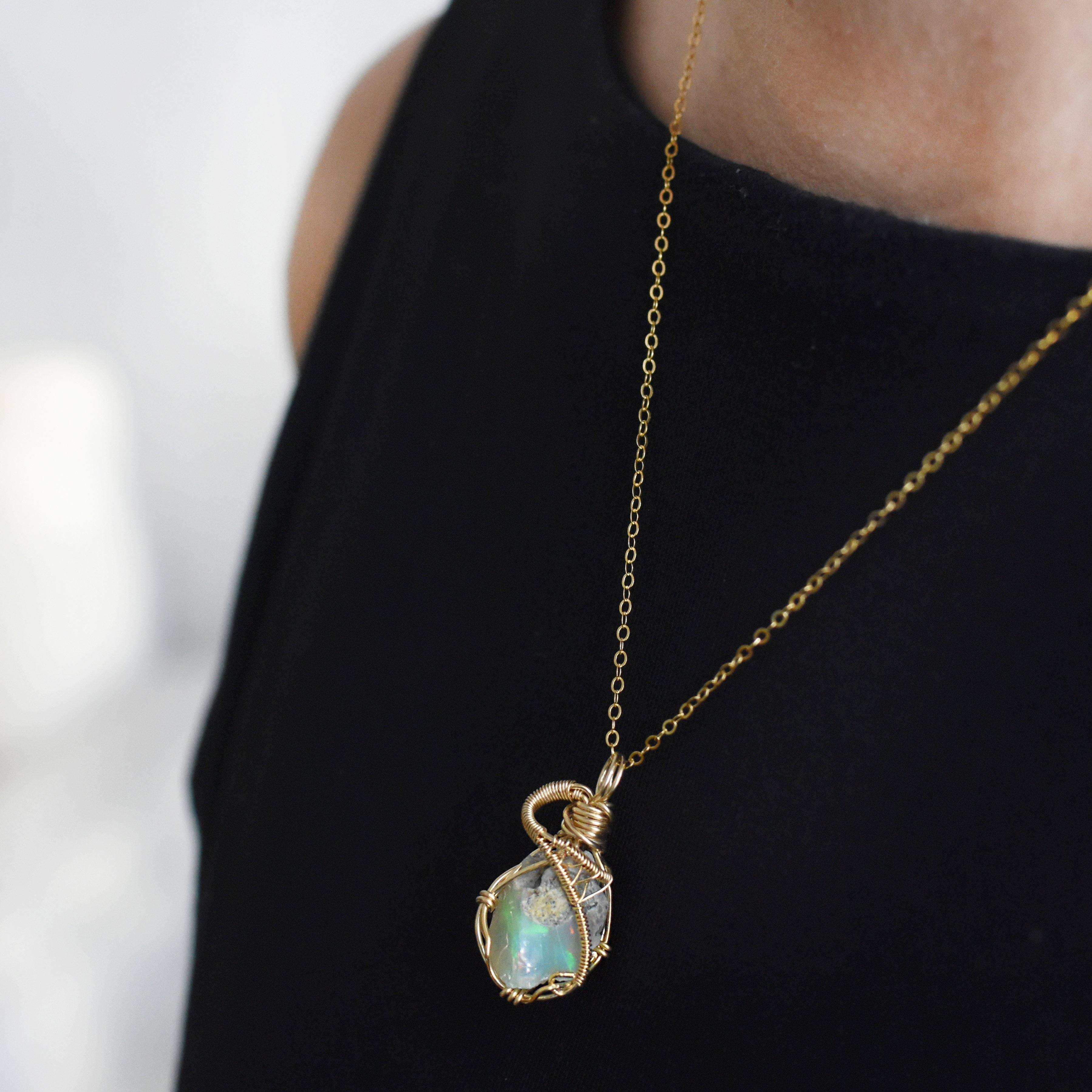 Fire Opal Necklace - 14k Gold Filled Pendant Jewelry for Women, Gift for Her, Birthday, Anniversary, Valentine's Day