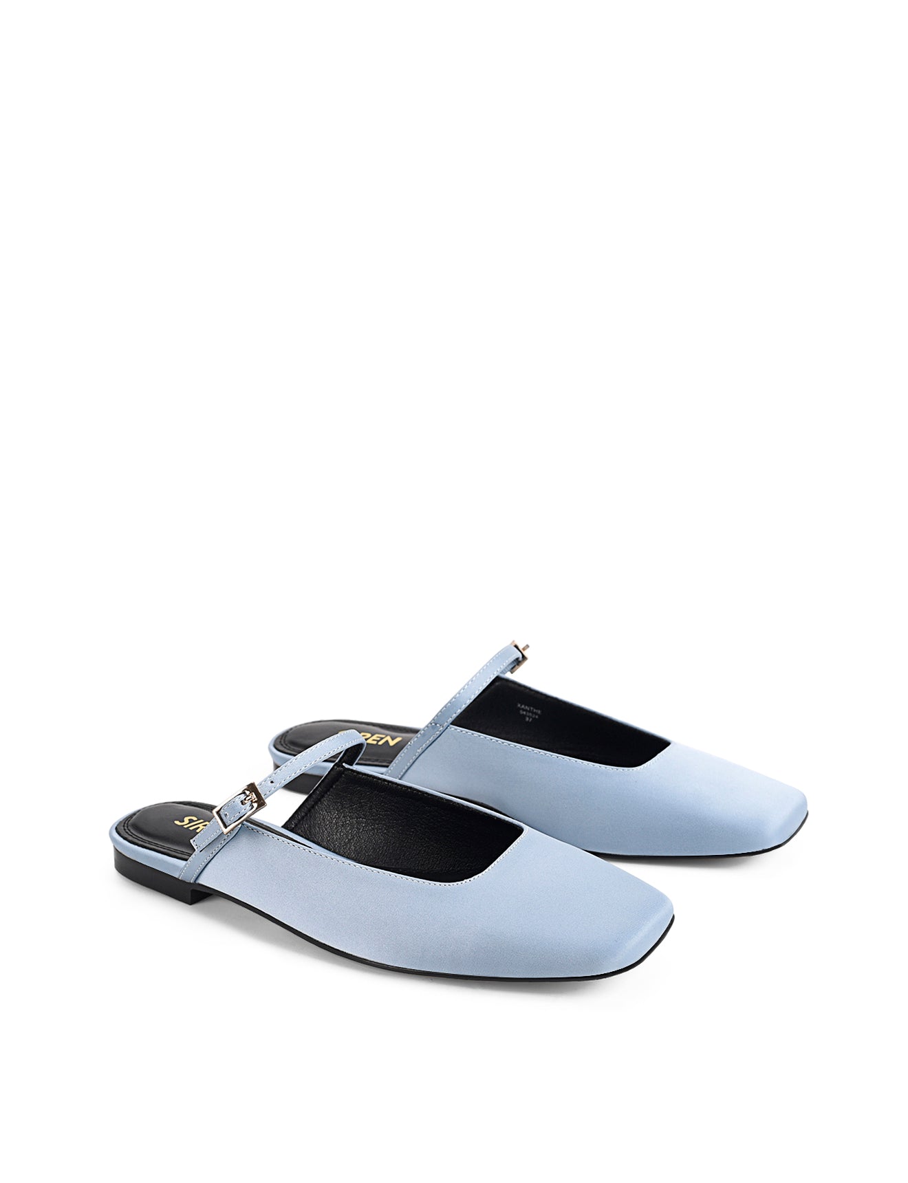 Xanthe Mary Jane Mules for Women - Blue Satin Slip-On Shoes | Comfortable & Stylish | Perfect for Casual Wear, Office, and Special Occasions