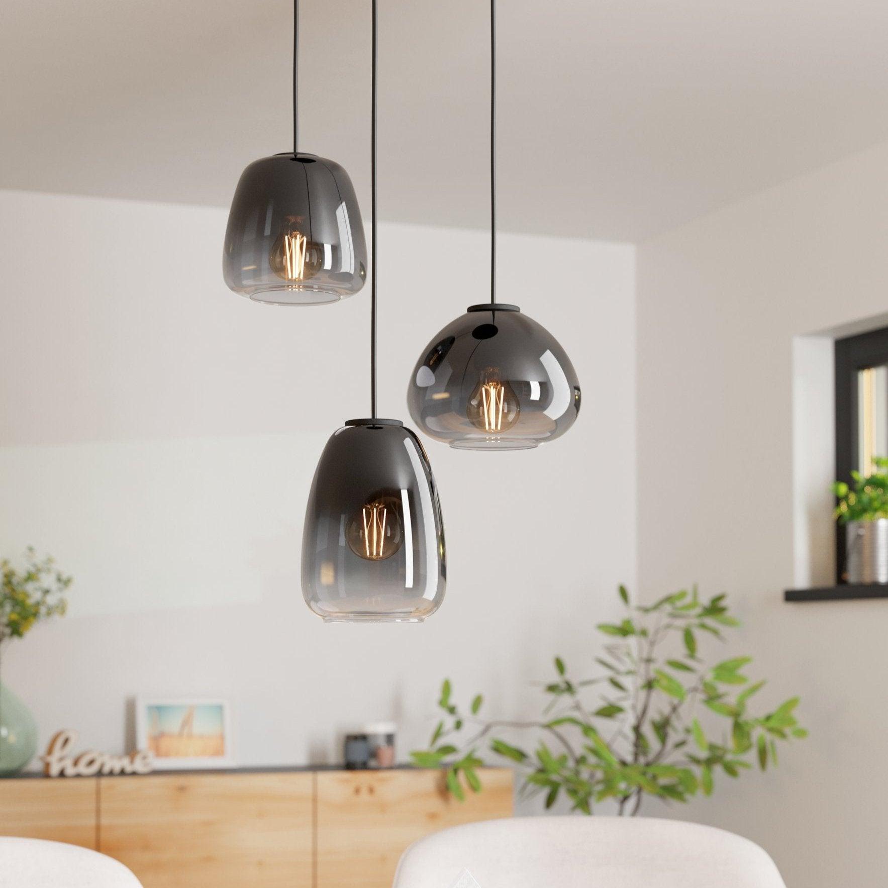 Eglo Aguilares 3-Light Black Pendant Light with Clear Glass Shades - Modern Ceiling Lighting for Kitchen, Dining Room, or Entryway