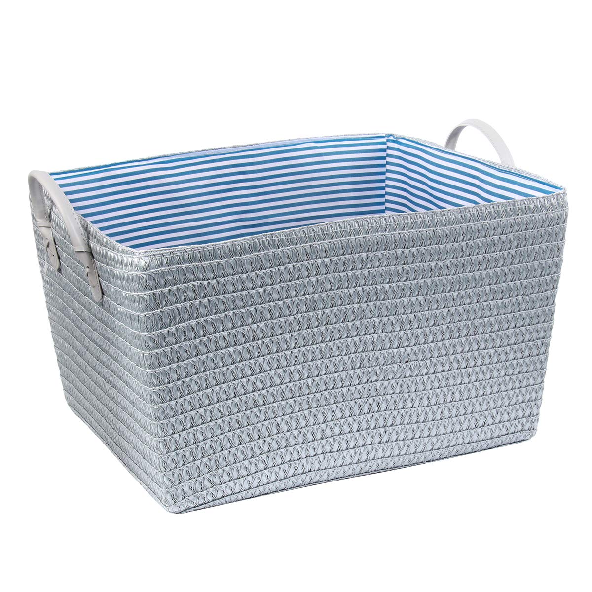DOITOOL Large Laundry Basket with Handles - Breathable PP Straw Weaving Hamper for Dirty Clothes, Bathroom & Bedroom Storage Organizer - Silver (Ideal for Laundry Room, College Dorm, Camping & Home Organization)