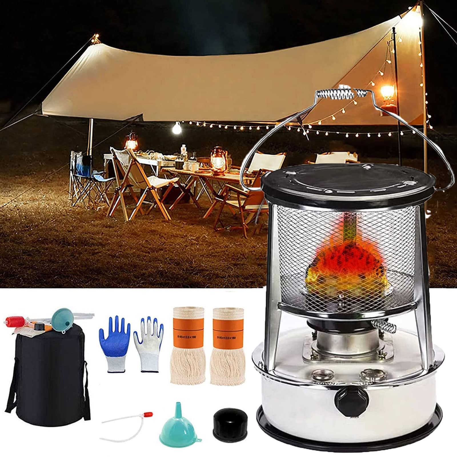 QDF Portable 4.6L/6L Kerosene Stove Oil Heater - Non-Electric Space Heater for Indoor Use, Lightweight Tent Heater for Camping, Outdoor, Patio, Deck & Home Heating (6L) - Perfect for Emergency Heating, Winter Camping & Power Outages